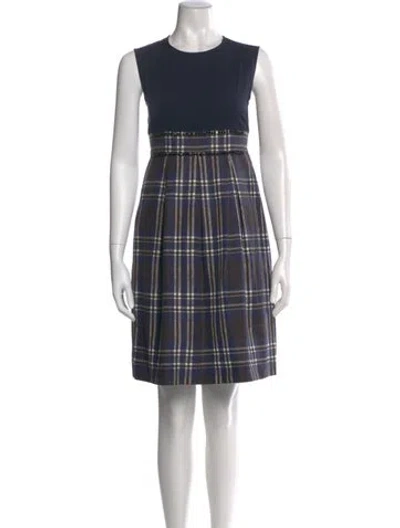 Pre-owned S Max Mara Plaid Print Knee-length Dress In Blue