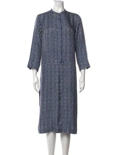 Pre-owned S Max Mara Plaid Print Midi Length Dress In Blue