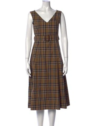Pre-owned S Max Mara Plaid Print Midi Length Dress In Neutrals