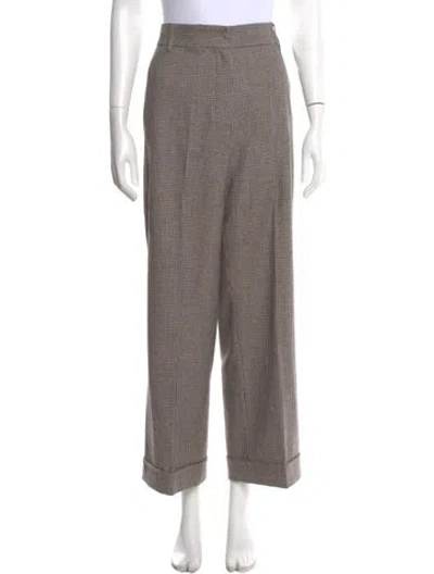 Pre-owned 's Max Mara Plaid Print Wide Leg Pants In Neutrals