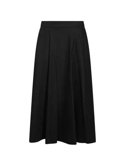 S Max Mara Pleated A-line Midi Skirt In Black