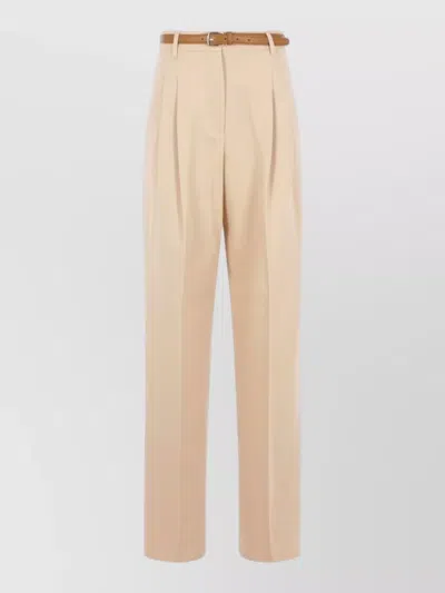 S Max Mara Pleated High Waist Straight Leg Tailored Trousers In Neutral