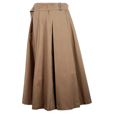 S Max Mara Pleated Midi Skirt In Beige Cotton In Brown