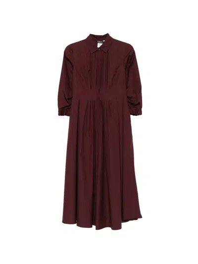 S Max Mara Pleated Shirt Midi Dress In Burgundy