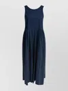 S Max Mara Pleated Skirt Midi Length Dress Scoop Neckline