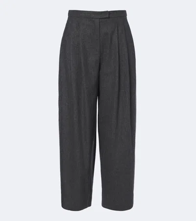 S Max Mara Pleated Wool Wide-leg Pants In Gray