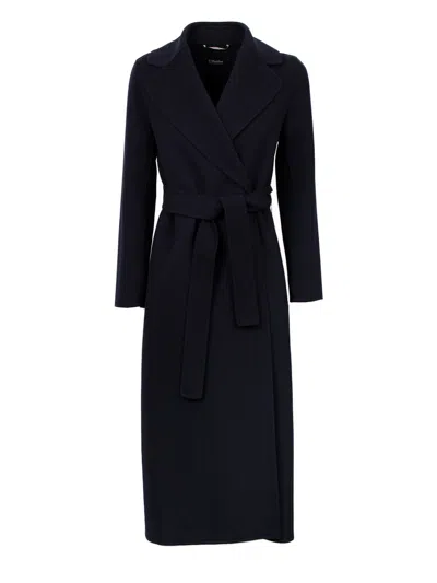 S Max Mara Poldo Wrap Coat In Virgin Wool In Blue