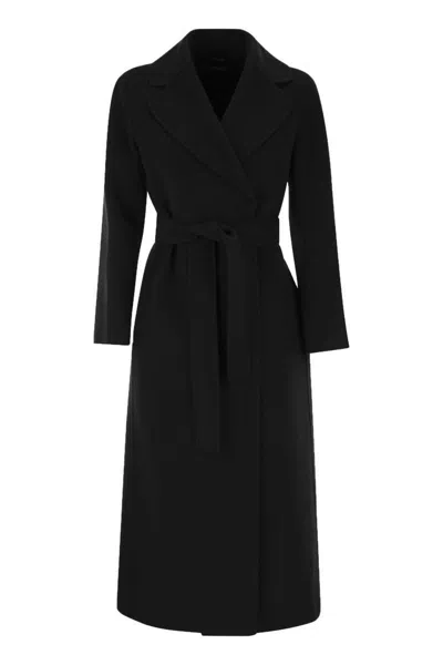 S Max Mara Poldo Dressing Gown Coat In Wool Drap In Black