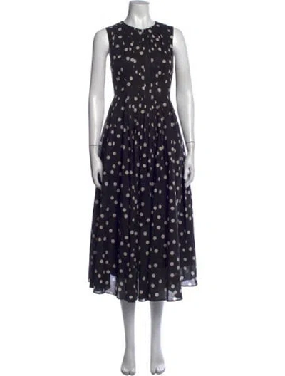 Pre-owned 's Max Mara Polka Dot Print Midi Length Dress In Black