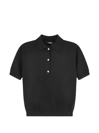 S Max Mara Pomposa Ribbed-knit Short-sleeve Polo Shirt In Black