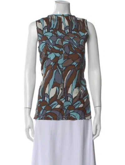 Pre-owned S Max Mara Printed Bateau Neckline Blouse In Brown
