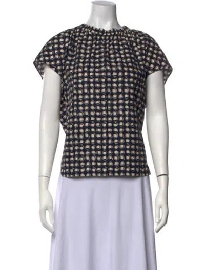 Pre-owned S Max Mara Printed Crew Neck Top W/ Tags In Blue