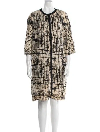 Pre-owned 's Max Mara Printed Fringe Trim Accent Dress Set In Neutrals