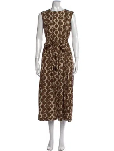 Pre-owned S Max Mara Printed Long Dress In Brown
