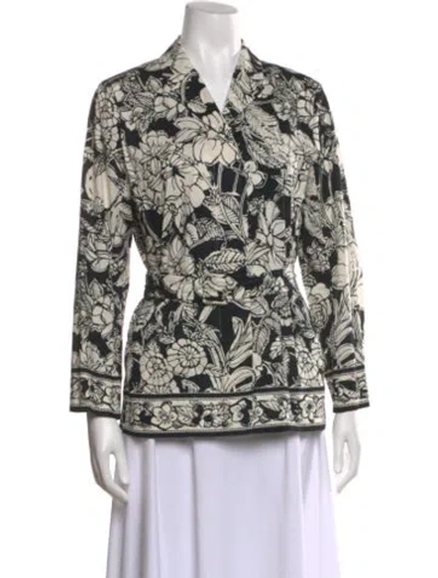 Pre-owned 's Max Mara Printed Long Sleeve Blouse W/ Tags In Neutrals