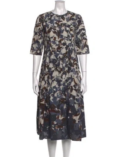 Pre-owned 's Max Mara Printed Midi Length Dress In Blue