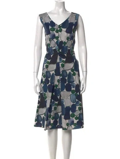 Pre-owned S Max Mara Printed Midi Length Dress In Blue