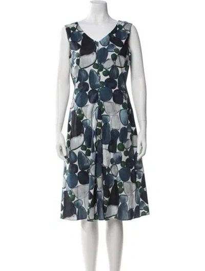 Pre-owned S Max Mara Printed Midi Length Dress In Blue