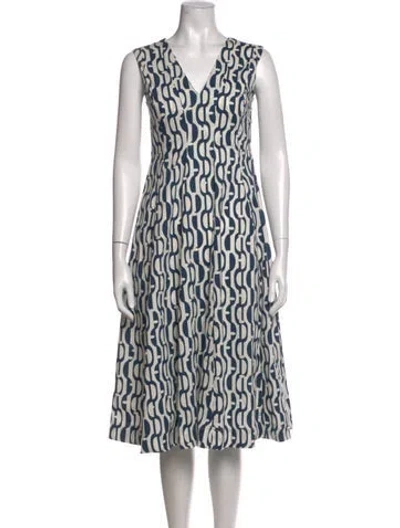 Pre-owned S Max Mara Printed Midi Length Dress In White