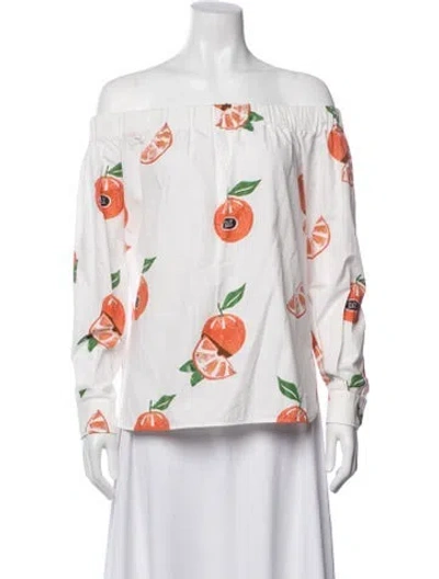 Pre-owned S Max Mara Printed Off-the-shoulder Top In Neutrals