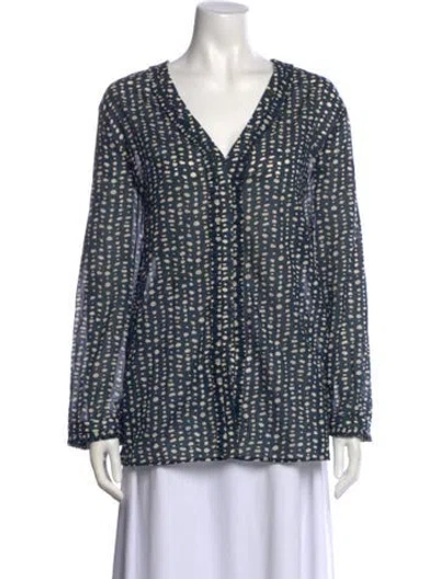 Pre-owned S Max Mara Printed V-neck Blouse In Blue
