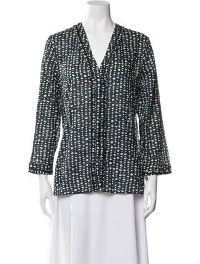 Pre-owned S Max Mara Printed V-neck Blouse In Blue
