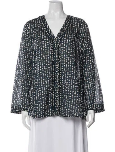 Pre-owned 's Max Mara Printed V-neck Blouse W/ Tags In Blue