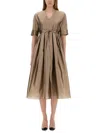 S Max Mara Waist Belt Midi Pleated V-neck Dress In Pink