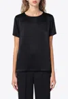 S Max Mara Black T-shirt In Viscose-blend Satin In Black