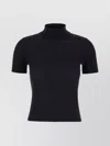 S Max Mara Ribbed Mock Neck Short Sleeve Top In Black