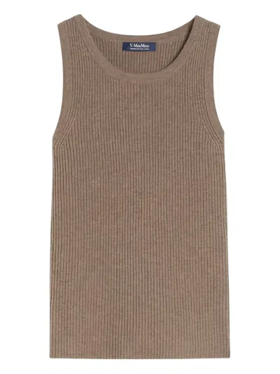 S Max Mara Ribbed Round-neck Top In Brown