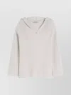 S Max Mara Ribbed Texture V Neck Hooded Top