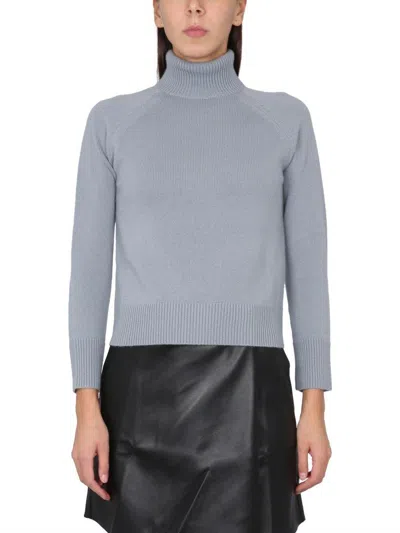 S Max Mara Ribbed Turtleneck Jumper In Blue