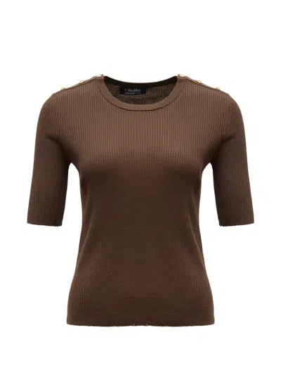 S Max Mara Ribbed-knit Button-detail Sweater In Brown