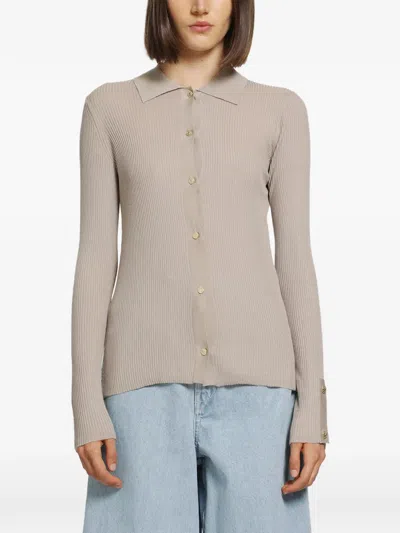 S Max Mara Ribbed-knit Polo-collar Cardigan In Neutral