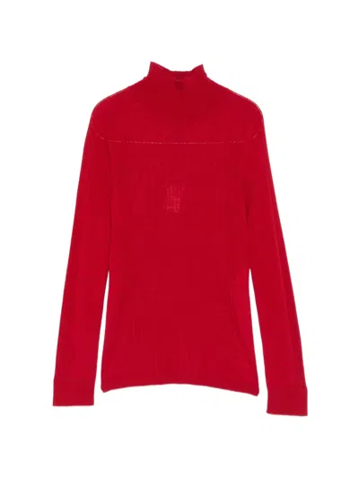 S Max Mara Ribbed-knit Roll-neck Sweater In Red