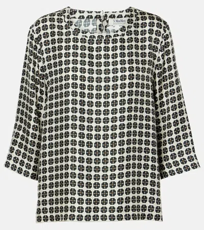 S Max Mara Ribes Checked Silk Top In White