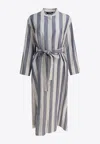 S Max Mara Rima Striped Ramie And Cotton Midi Dress In Blue