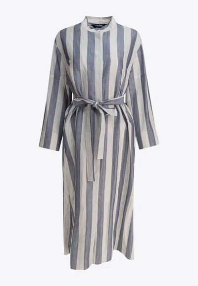 S Max Mara Rima Striped Ramie And Cotton Midi Dress In White