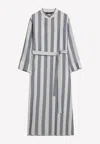 S Max Mara Rima Striped Ramie And Cotton Midi Dress In Blue
