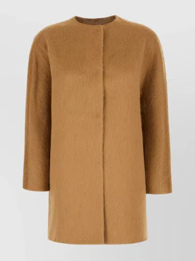 S Max Mara Round Neckline Wool Blend Coat In Brown