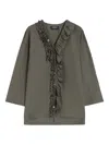 S Max Mara Womens Medium Grey Kristin Ruffled Cotton-poplin Blouse