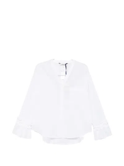 S Max Mara Ruffled-cuff V-neck Shirt In White