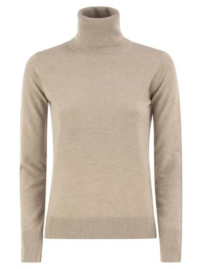 S Max Mara S Maxmara Smmallegra - Pure Wool Roll-neck Jumper With Logo Elbow Patches In Brown