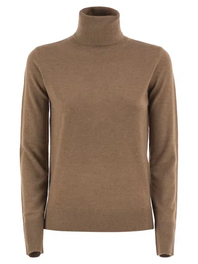 S Max Mara S Maxmara Smmallegra - Pure Wool Roll-neck Jumper With Logo Elbow Patches In Multi