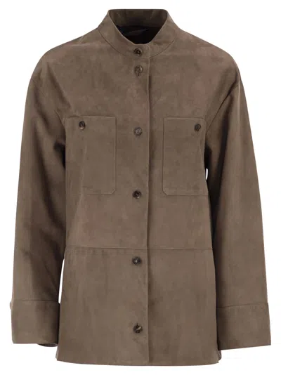 's Max Mara S Maxmara Smmelodia - Suede Jacket With Topstitching In Brown