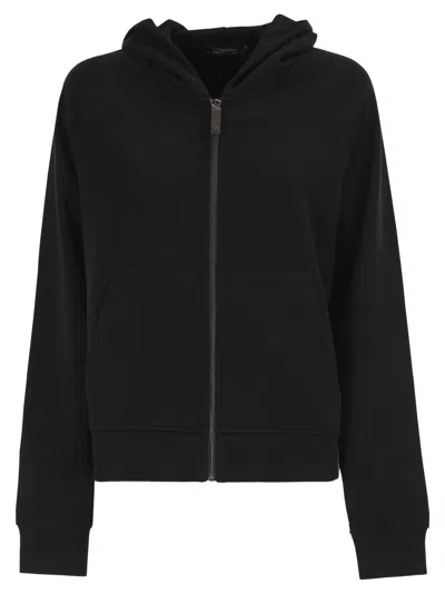 's Max Mara Hooded Cotton Zip-up Sweatshirt With Kangaroo Pocket In Black
