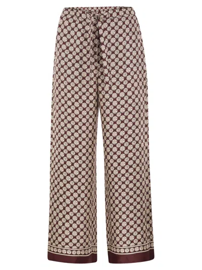 S Max Mara S Maxmara Stmamelia Printed Silk Twill Wide Leg Trousers In Bordeaux