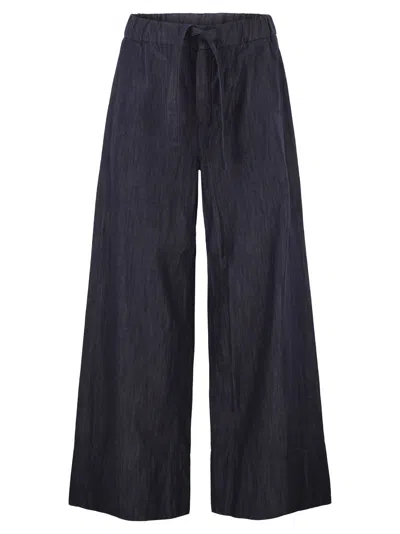's Max Mara S Maxmara Stmjour - Wide-leg Cotton Denim Trousers With Drawstring Waist In Blue