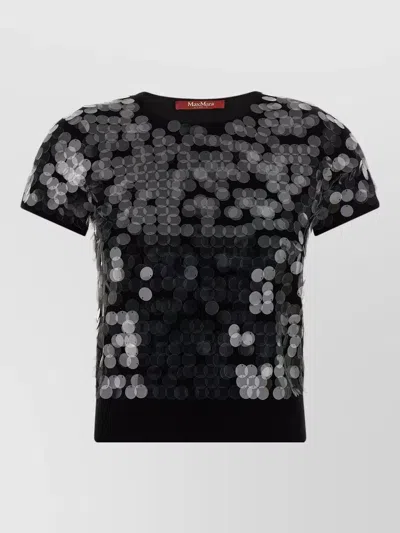 S Max Mara Saio Sequin Short Sleeve Knit Top In Black